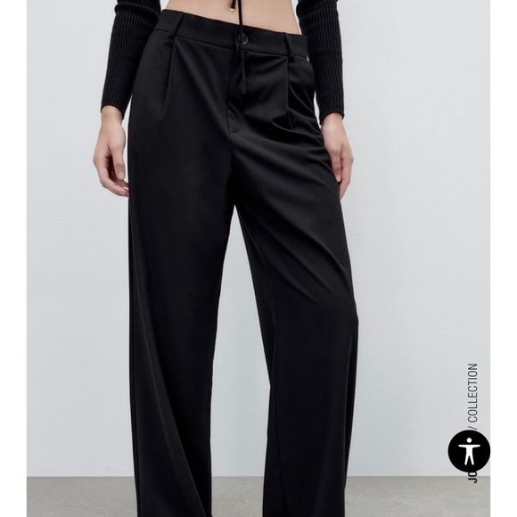 Zara High Waisted Full Length Straight Trouser Pants Black 7385/499 - Picture 11 of 14